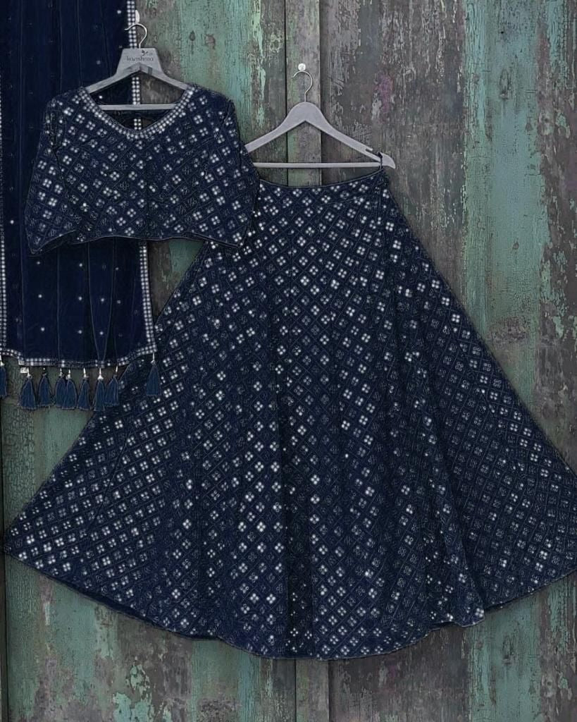 Navy blue georgette heavy sequence embroidery work wedding lehenga choli