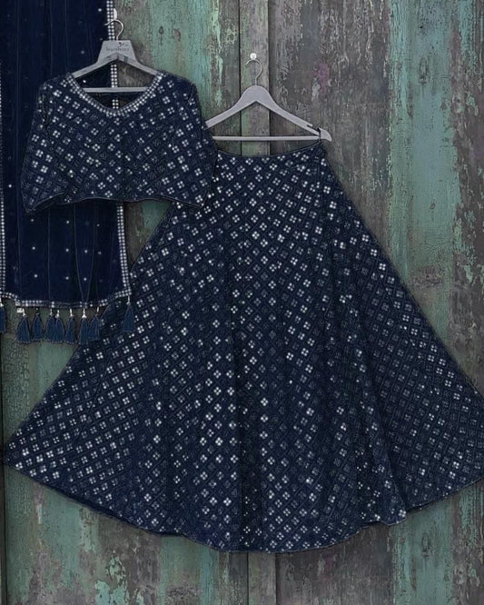 Navy blue georgette heavy sequence embroidery work wedding lehenga choli