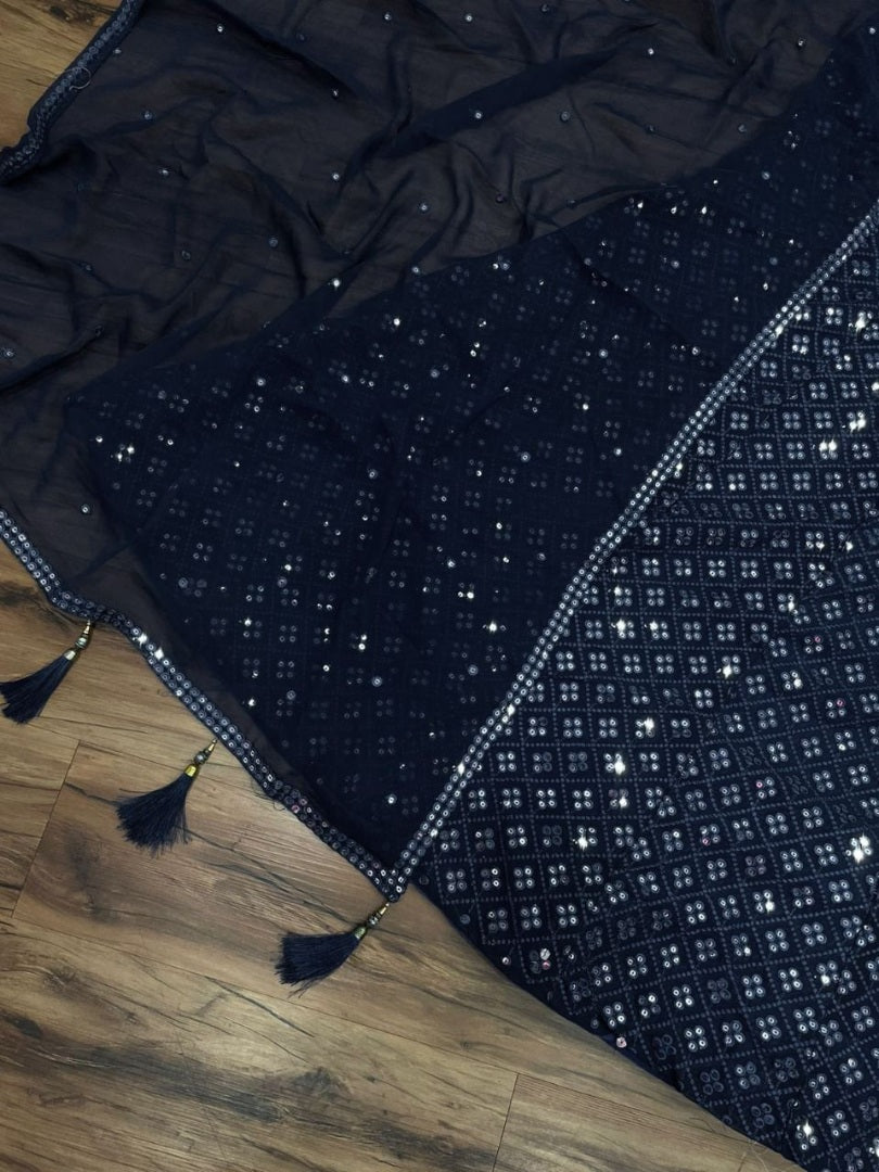 Navy blue georgette heavy sequence embroidery work wedding lehenga choli