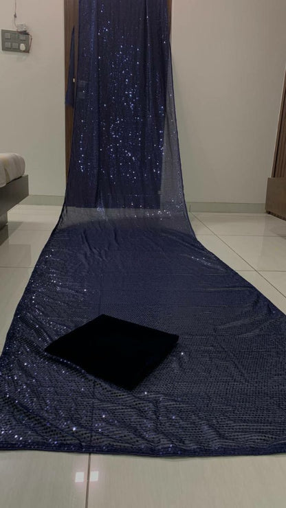 Navy blue georgette heavy sequence work party wear saree