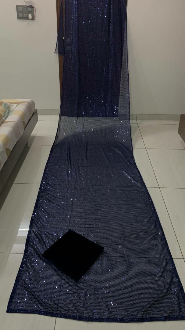 Navy blue georgette heavy sequence work party wear saree