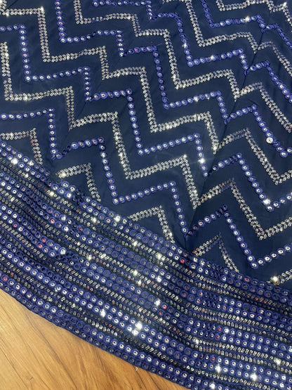 Navy blue georgette heavy thread sequence embroidered wedding lehenga choli