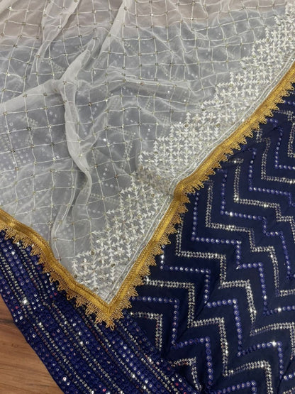 Navy blue georgette heavy thread sequence embroidered wedding lehenga choli