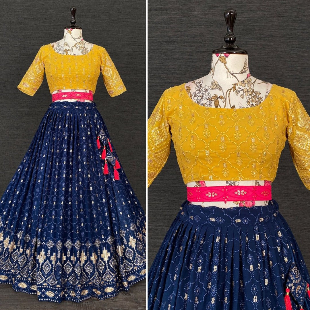 Navy blue georgette heavy thread sequence embroidery work lehenga choli