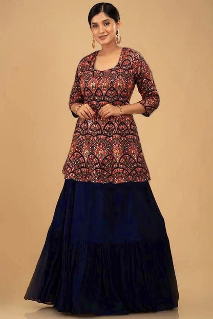 Navy blue georgette lehenga with heavy embroidered suit