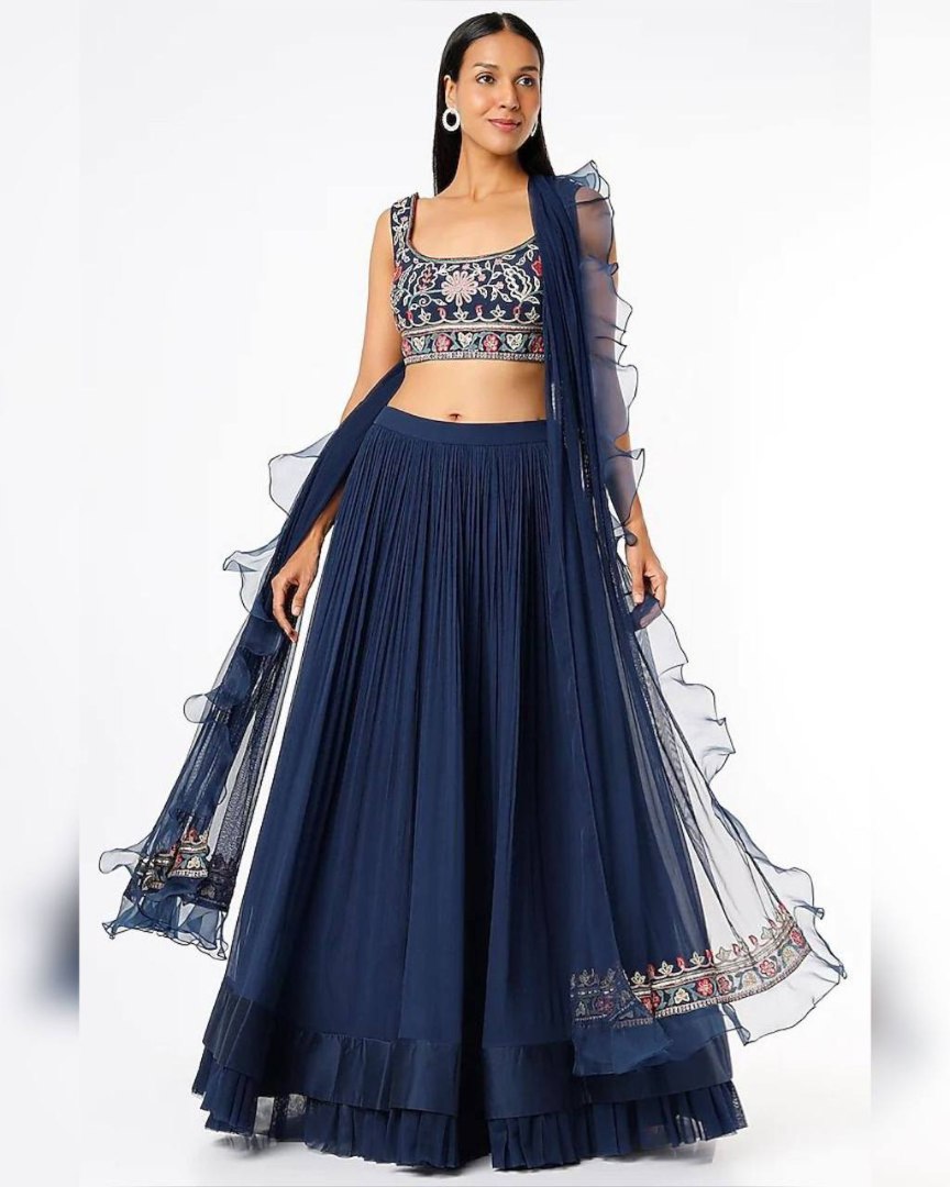 Navy blue georgette party wear lehenga choli