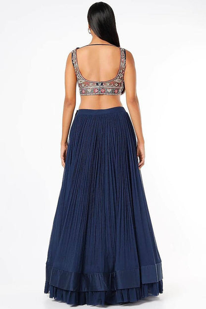 Navy blue georgette party wear lehenga choli