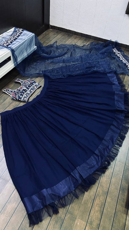 Navy blue georgette party wear lehenga choli