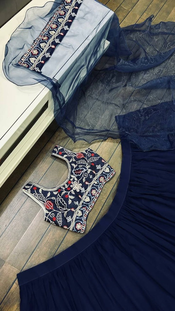 Navy blue georgette party wear lehenga choli