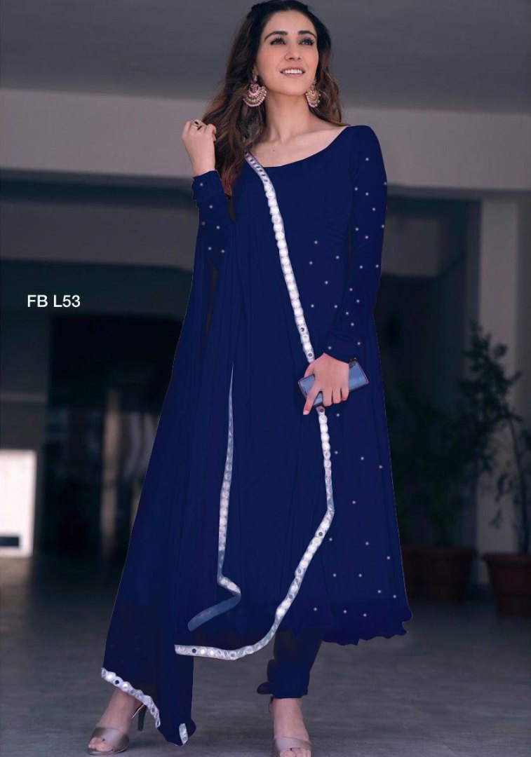 Navy blue georgette pearl work anarkali suit