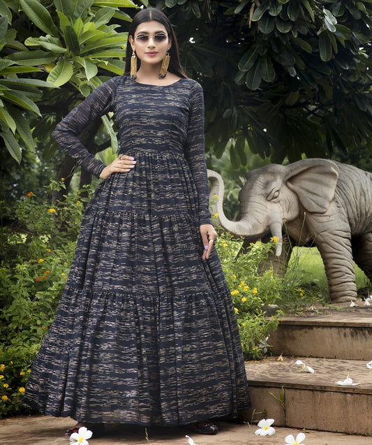 Navy blue georgette printed party wear anarkali gown