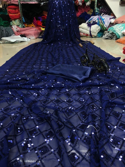 Navy blue georgette sequence embroidery partywear saree