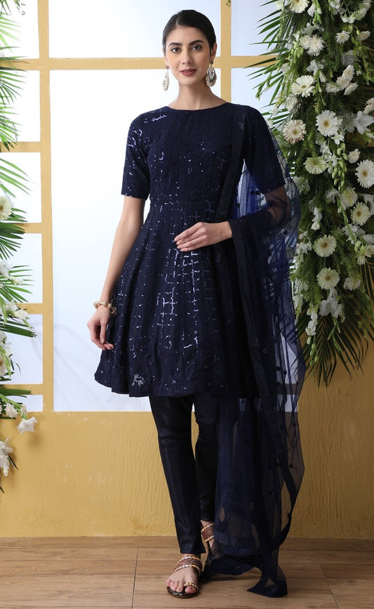 Navy blue georgette sequence work salwar suit