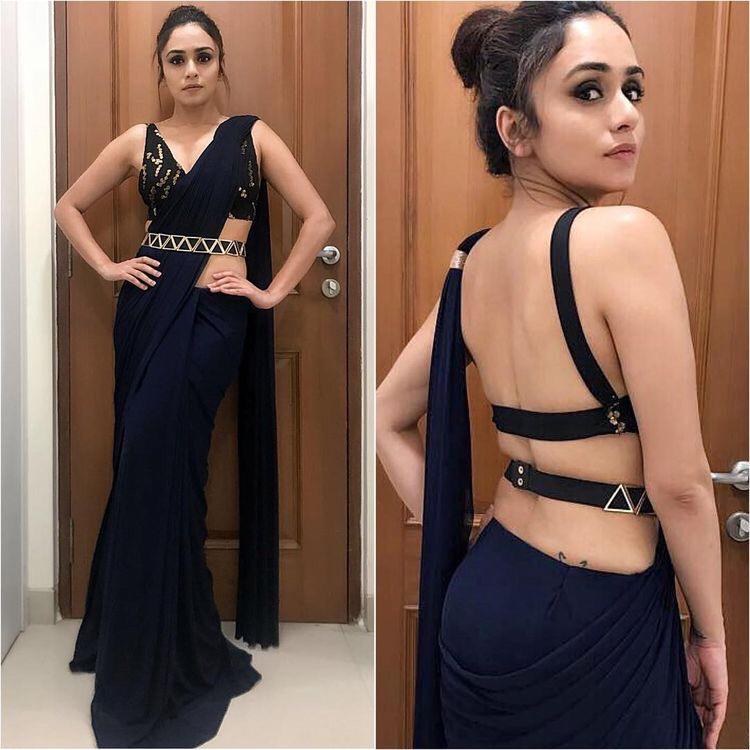 Navy blue georgette stylist designer partywear saree