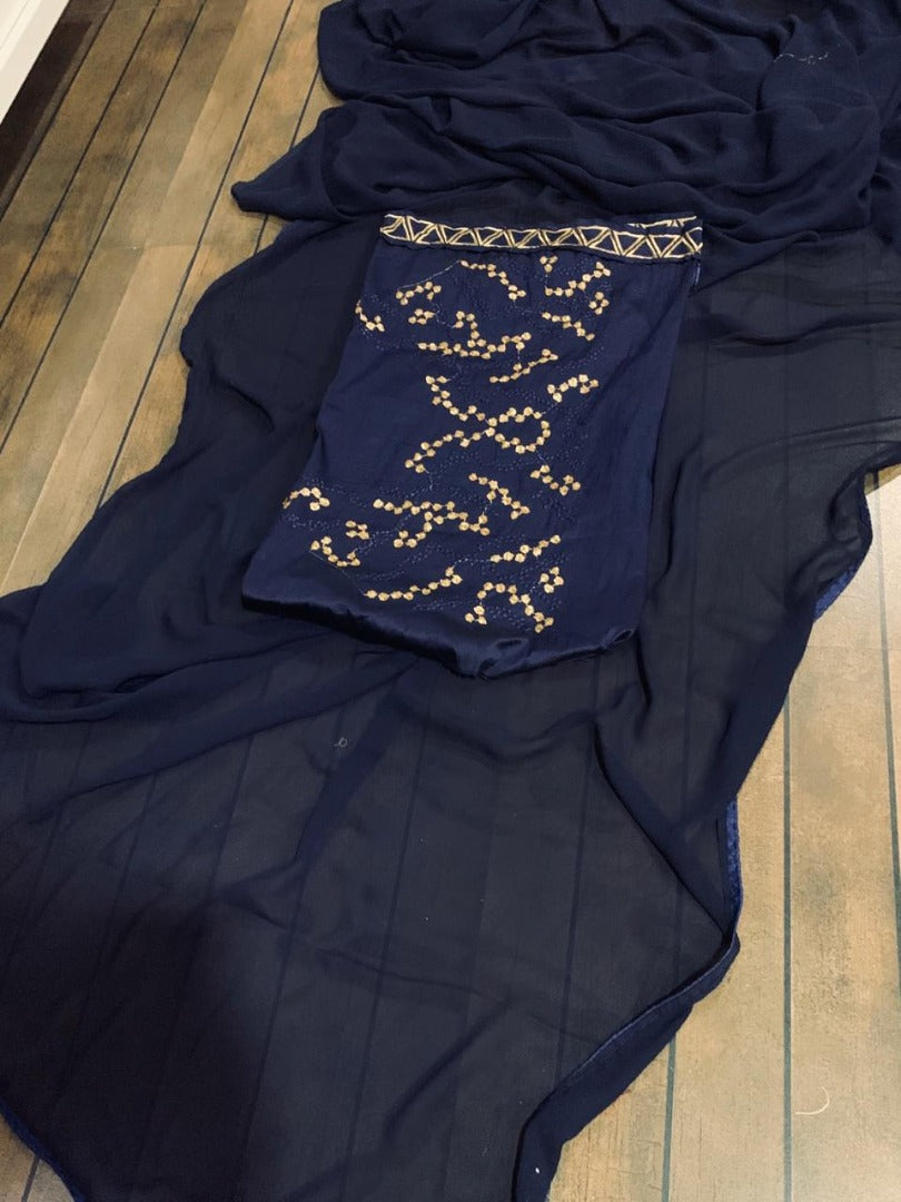 Navy blue georgette stylist designer partywear saree