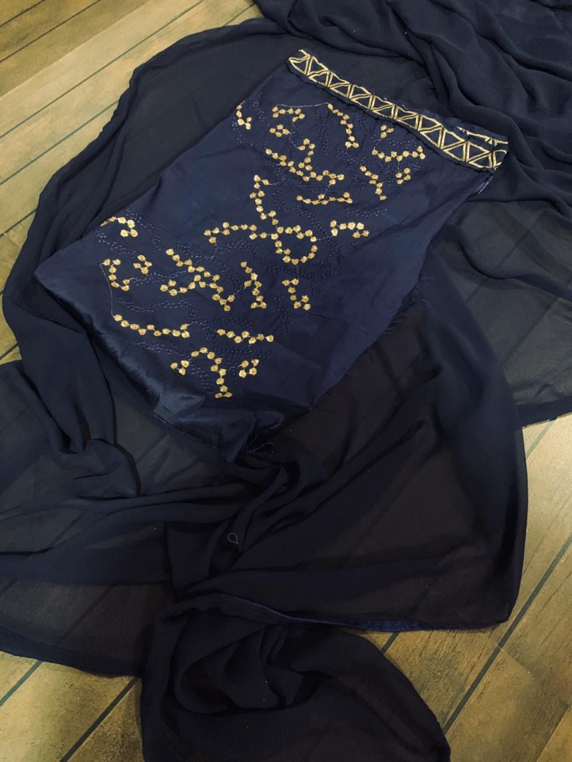 Navy blue georgette stylist designer partywear saree