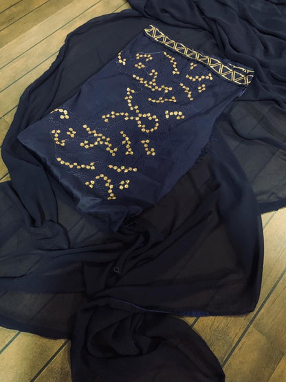 Navy blue georgette stylist designer partywear saree