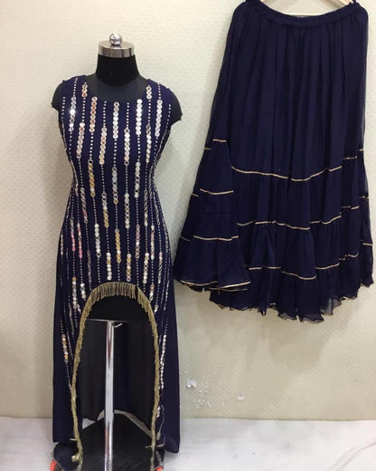navy blue georgette thread and mirror worked designer sharara salwar suit