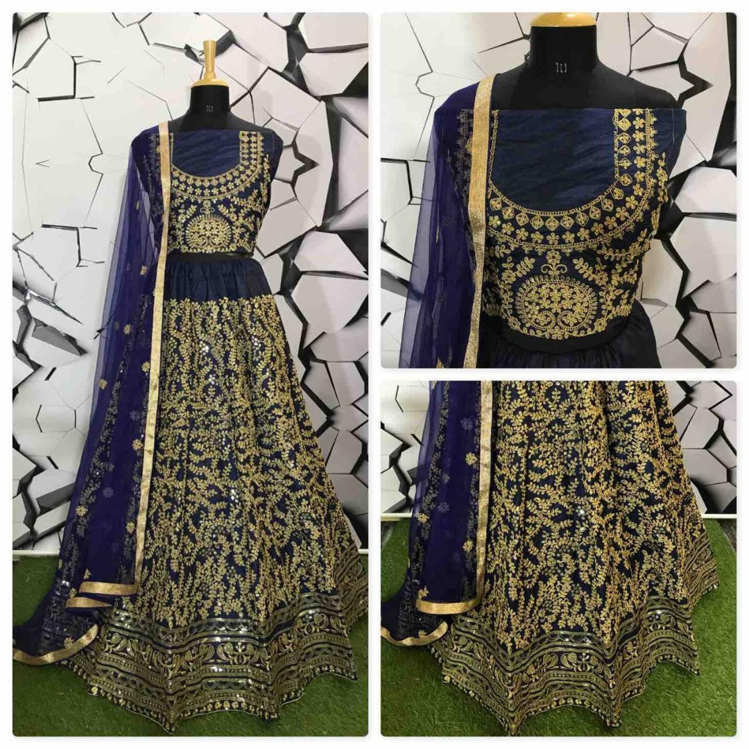 Navy blue heavy embroidered designer bridal lehenga choli