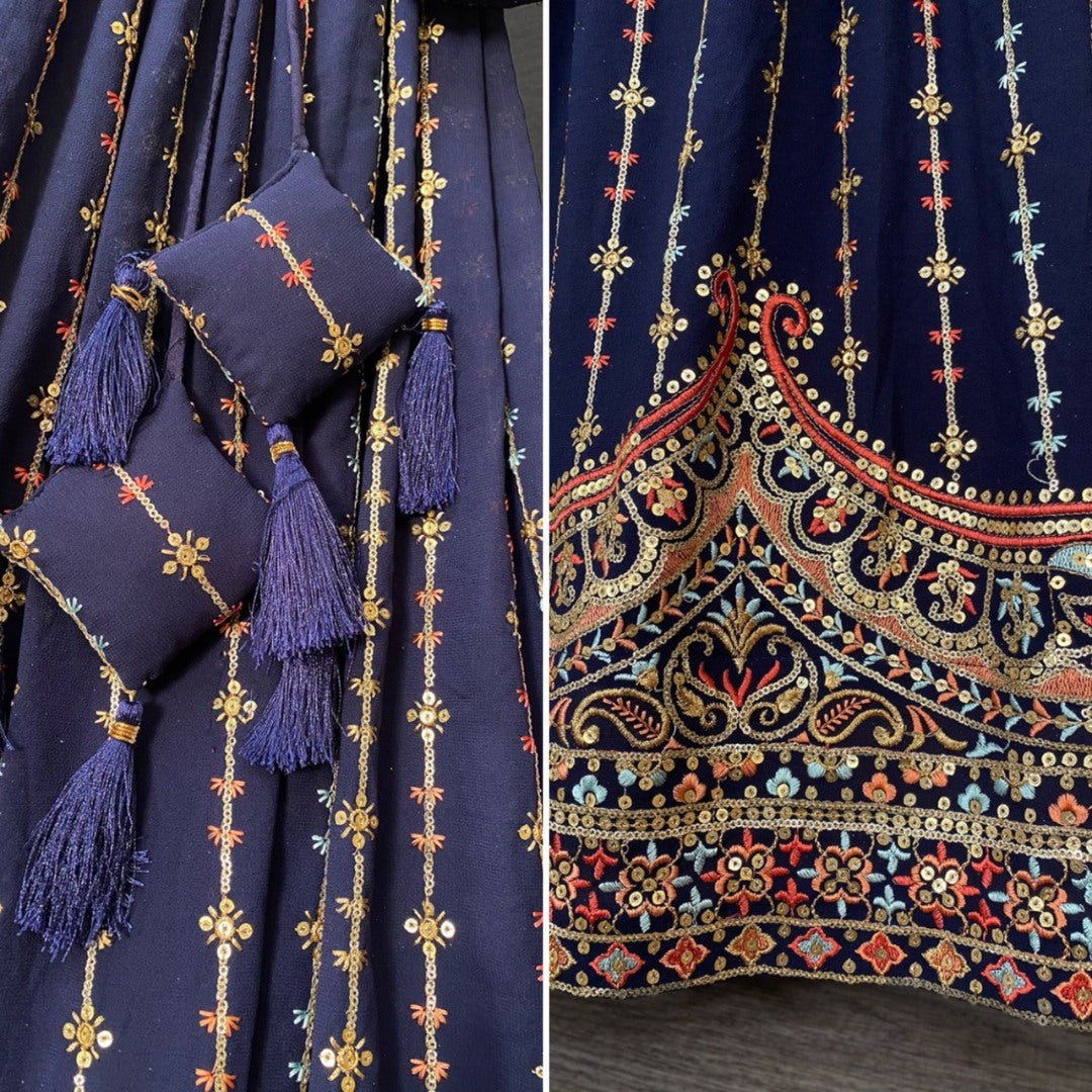 Navy blue heavy embroidered designer wedding lehenga choli