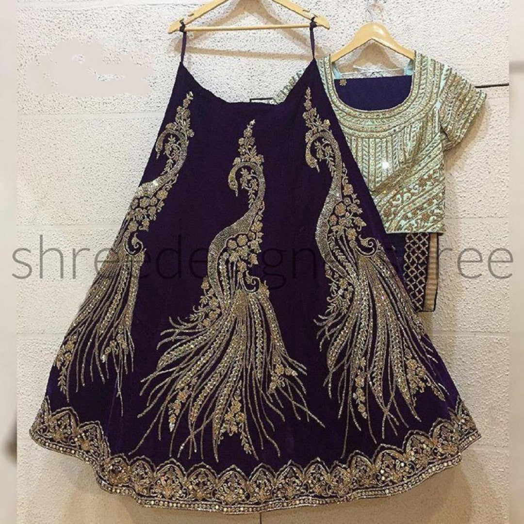 Navy blue heavy embroidered wedding lehenga
