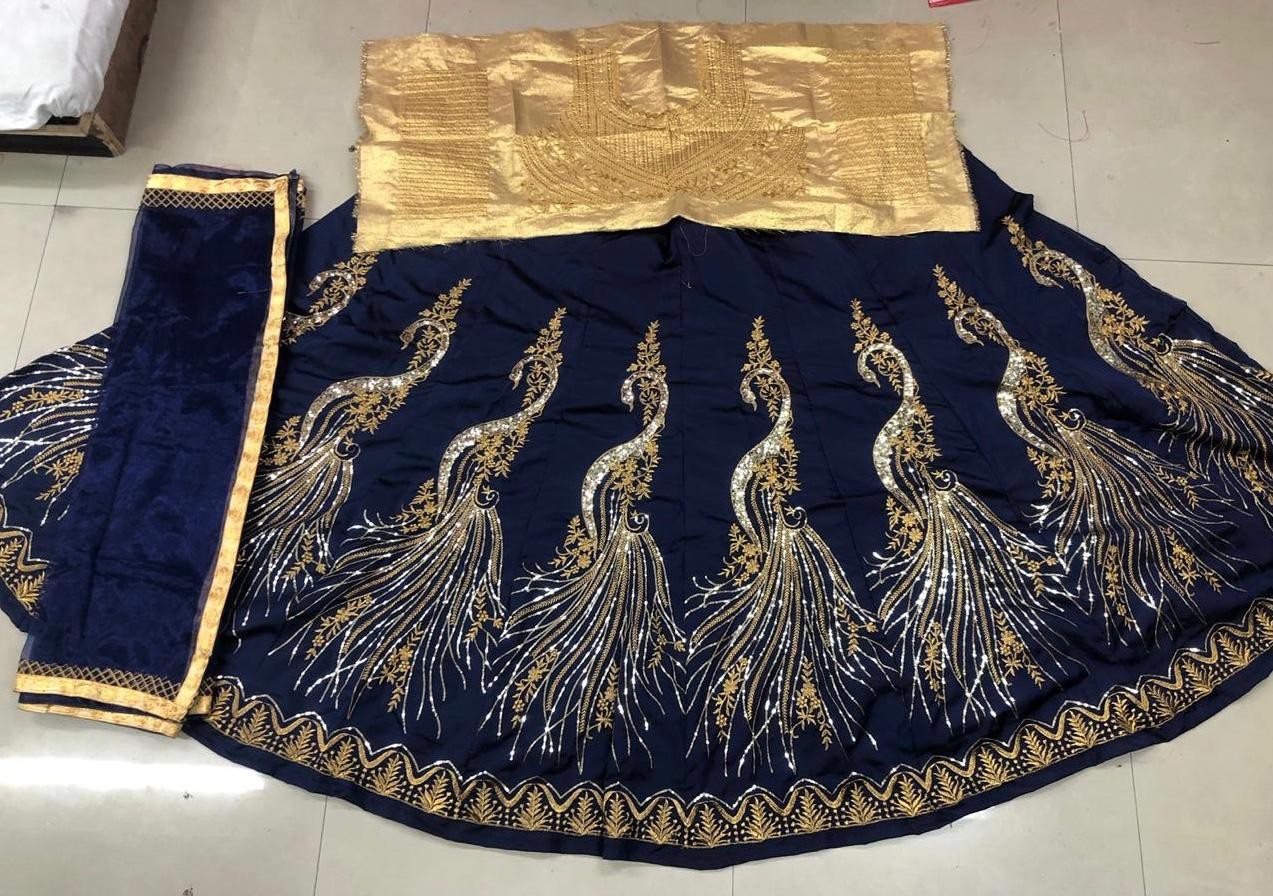Navy blue heavy embroidered wedding lehenga
