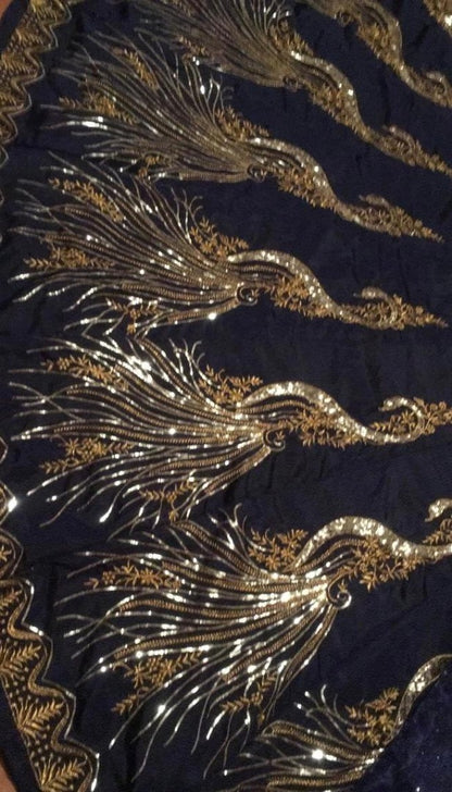 Navy blue heavy embroidered wedding lehenga