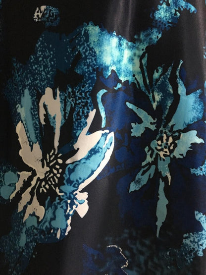 Navy blue heavy satin floral printed crop top lehenga