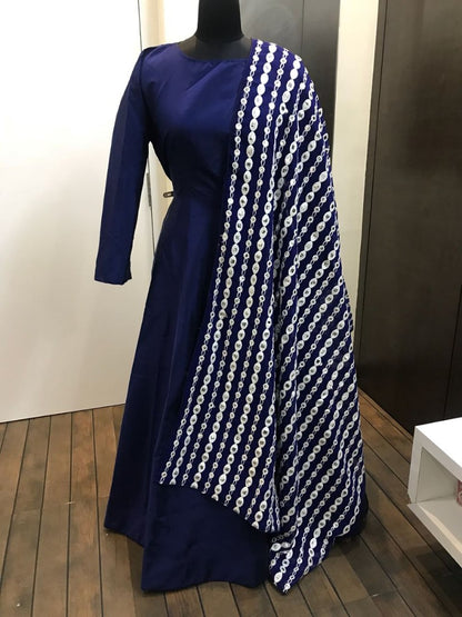 navy blue heavy tapeta silk partywear gown