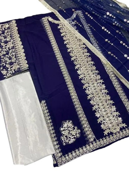 Navy blue heavy work pakistani salwar suit