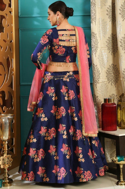 Navy blue jacquard fabric designer ceremonial lehenga choli