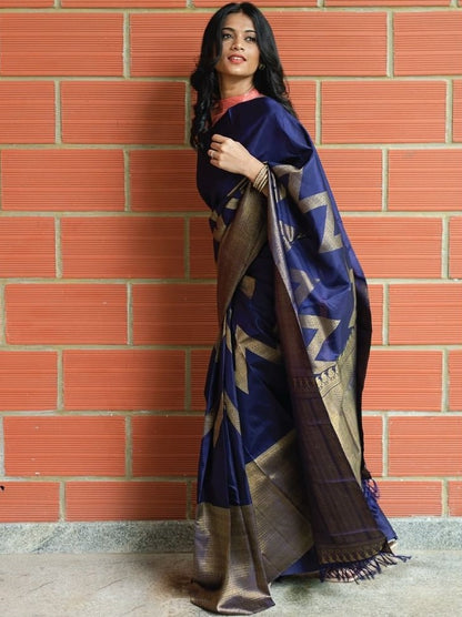 Navy blue kanchivaram kota silk zari work wedding saree