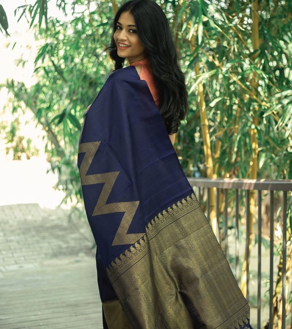 Navy blue kanchivaram kota silk zari work wedding saree