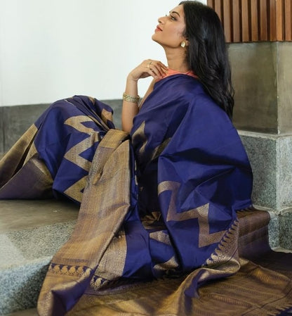 Navy blue kanchivaram kota silk zari work wedding saree