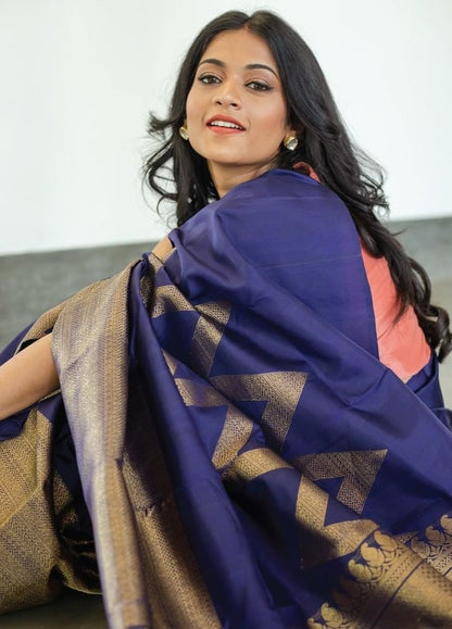 Navy blue kanchivaram kota silk zari work wedding saree