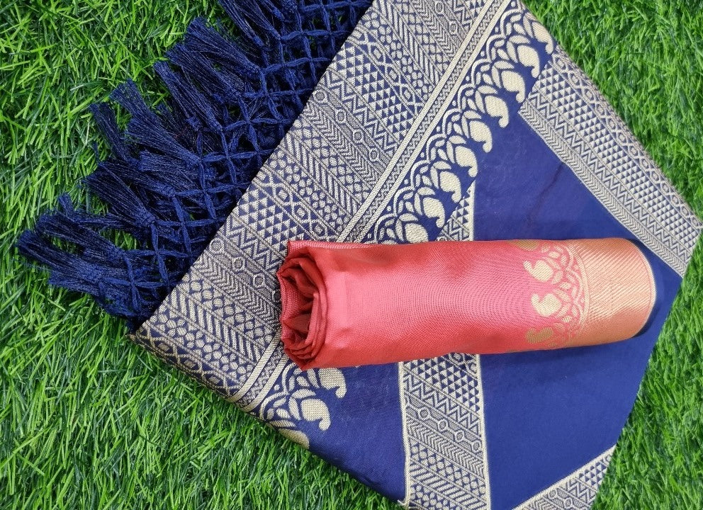 Navy blue kanchivaram kota silk zari work wedding saree