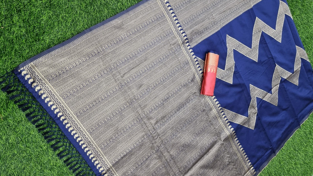 Navy blue kanchivaram kota silk zari work wedding saree