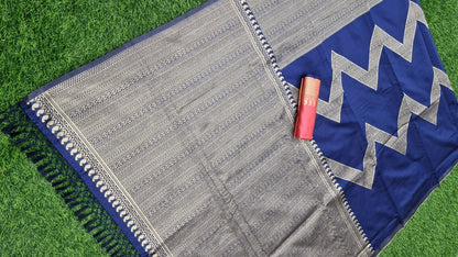 Navy blue kanchivaram kota silk zari work wedding saree