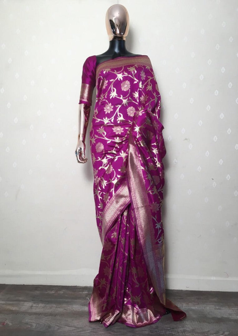 Navy blue kora silk jacquard weaving saree