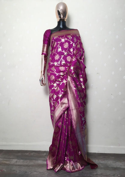 Navy blue kora silk jacquard weaving saree