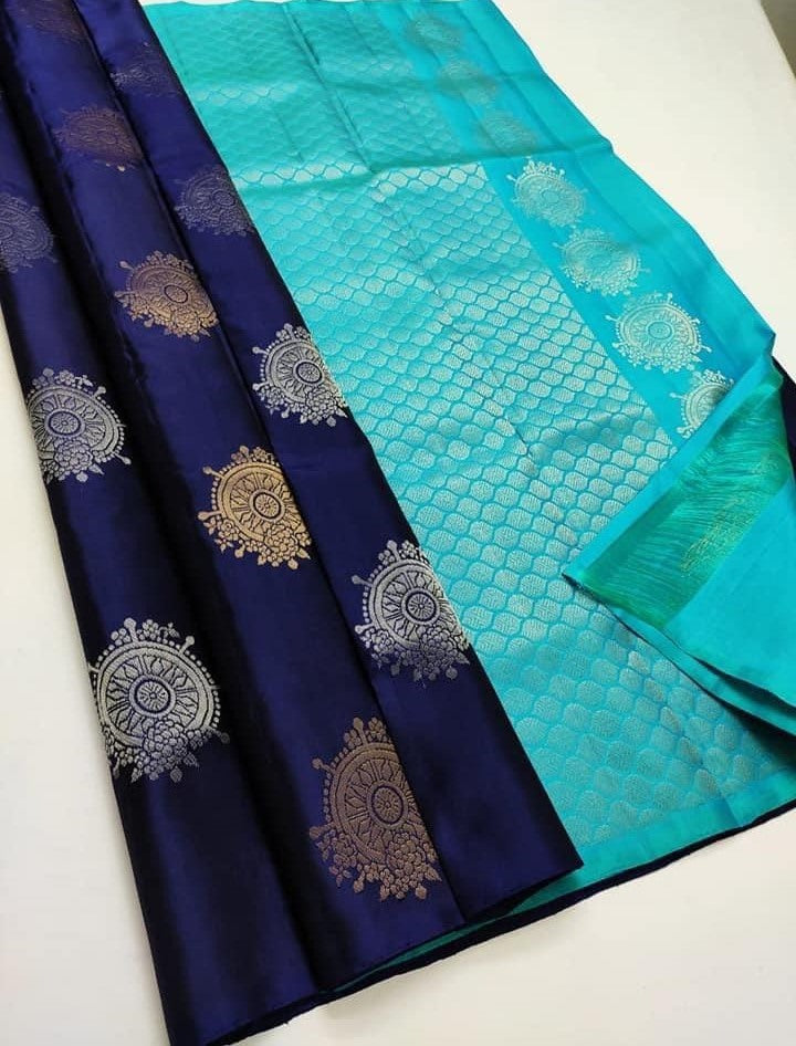 Navy blue lichi silk jacquard work saree