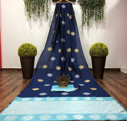 Navy blue lichi silk jacquard work saree