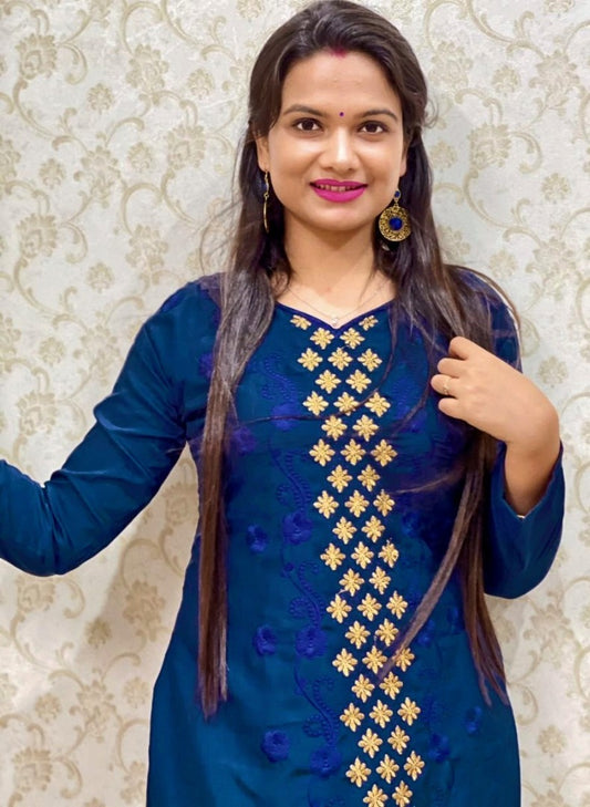 Navy blue maska cotton embroidered work salwar suit