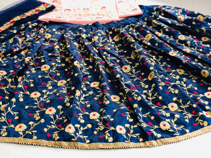 Navy blue multi thread embroidered ceremonial lehenga choli