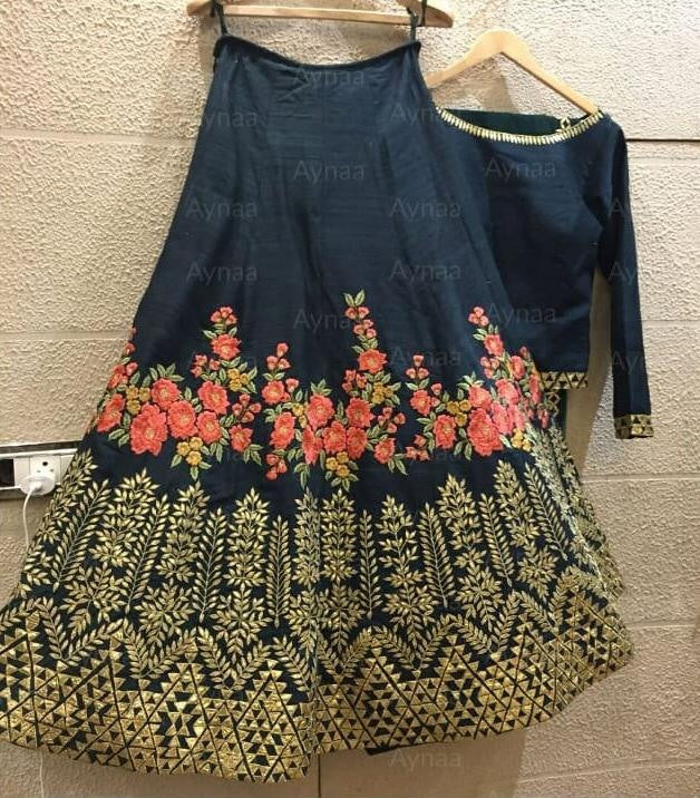 Navy blue multi thread embroidered lehenga choli