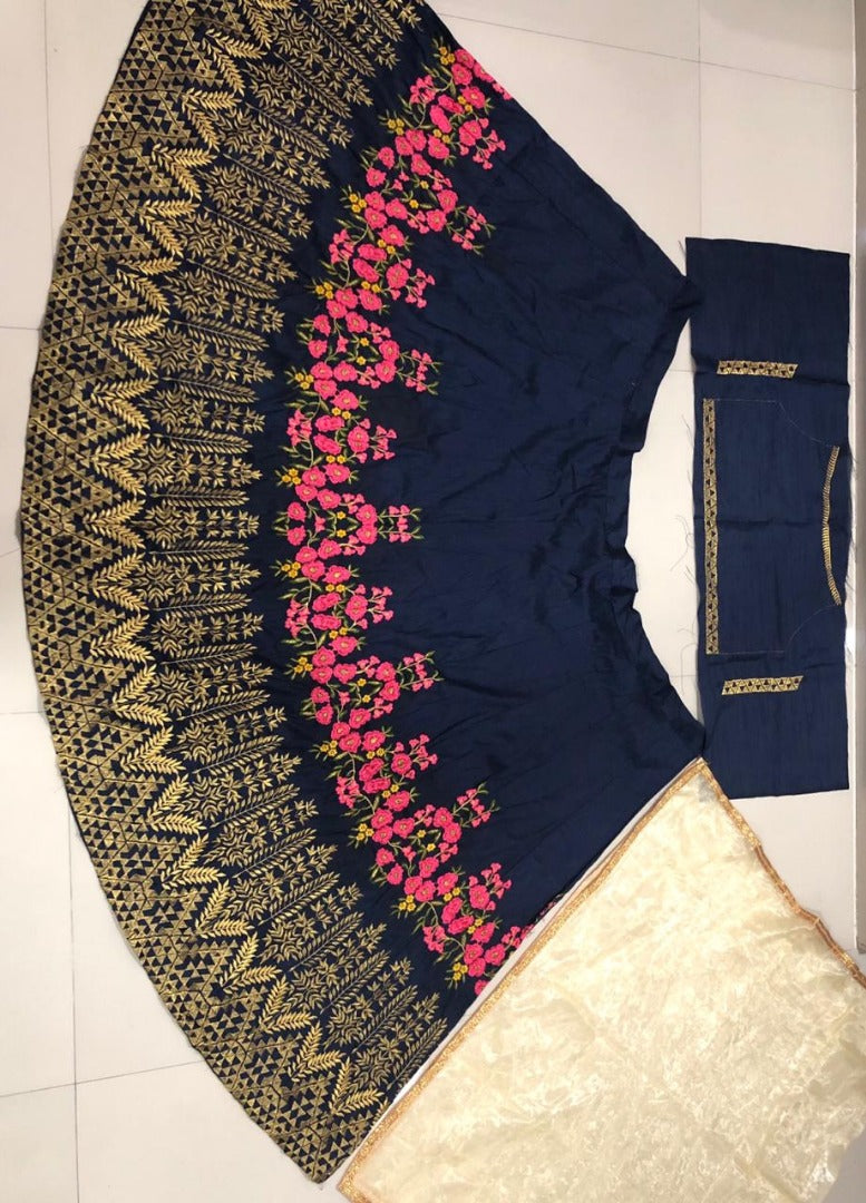 Navy blue multi thread embroidered lehenga choli