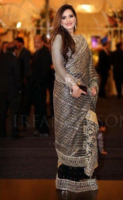 Navy blue net heavy embroidered wedding saree