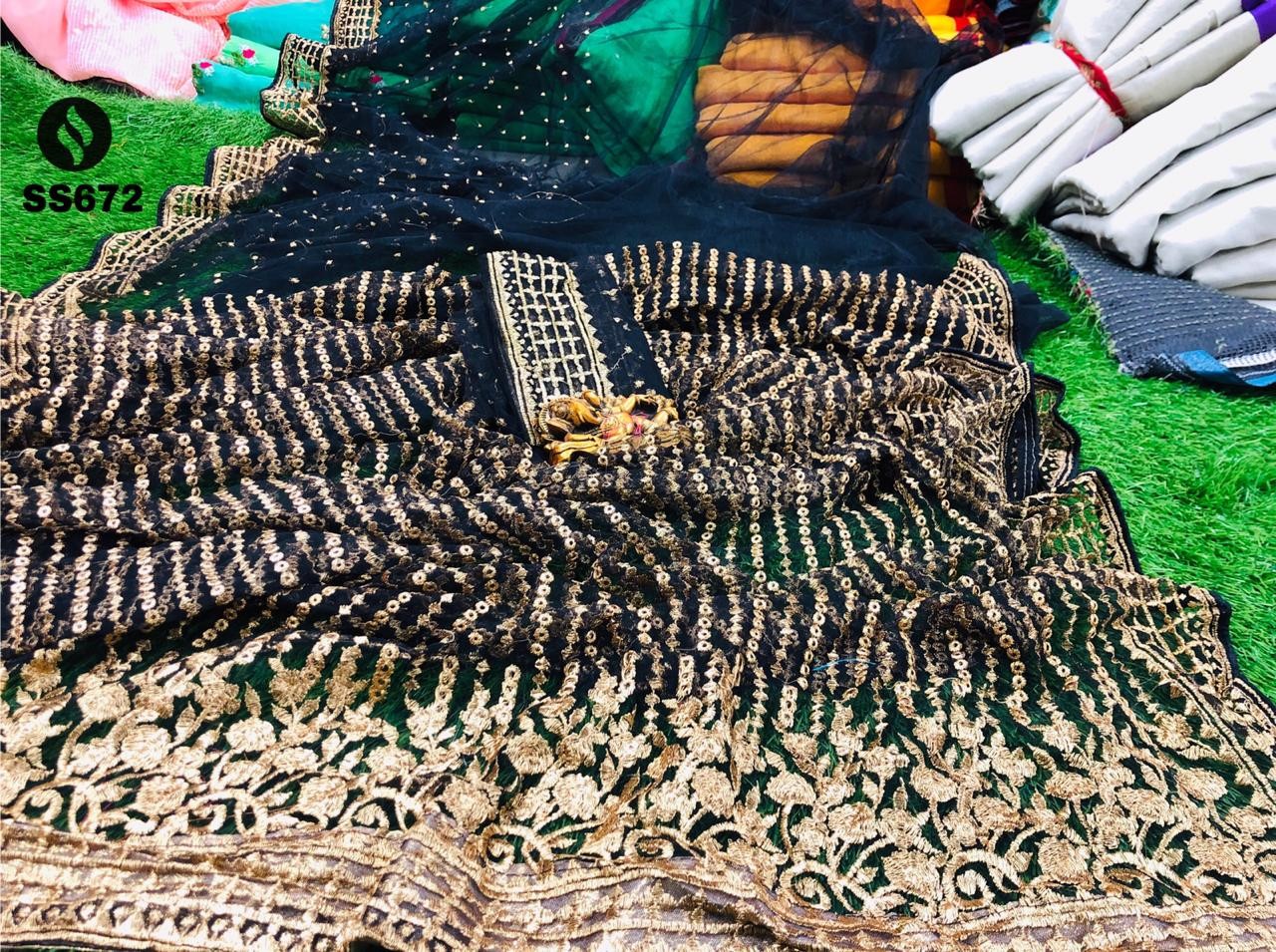 Navy blue net heavy embroidered wedding saree