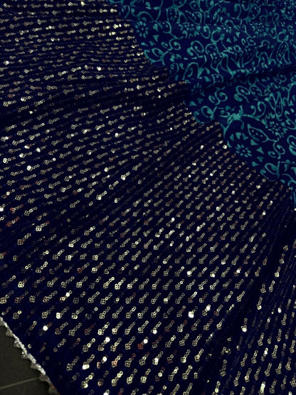 Navy blue rama georgette print and sequence work party wear gown