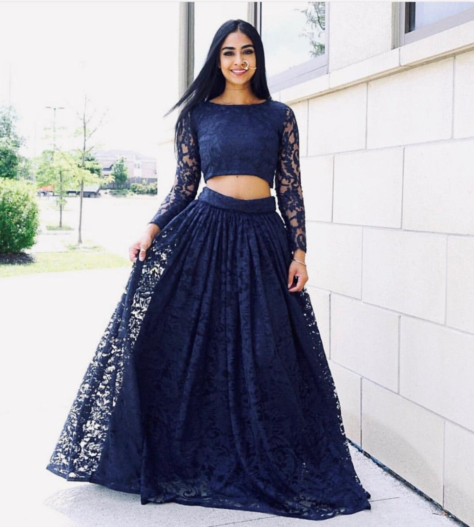 Navy blue rassel net partywear lehenga choli
